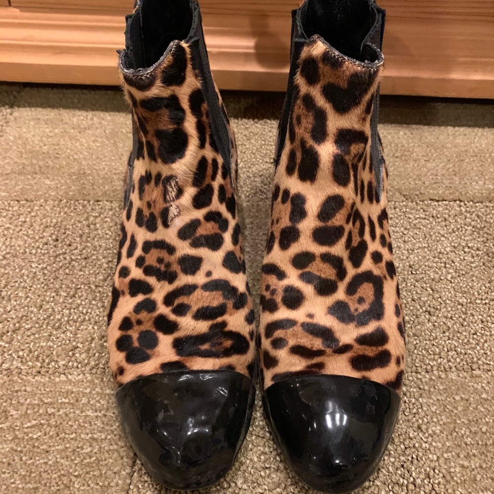 J. Crew calf hair boots with reinforced toe.